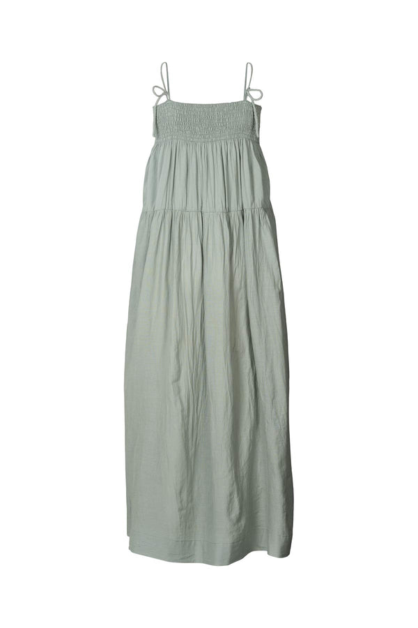Cotton smock tier dress - Dodo I Sage