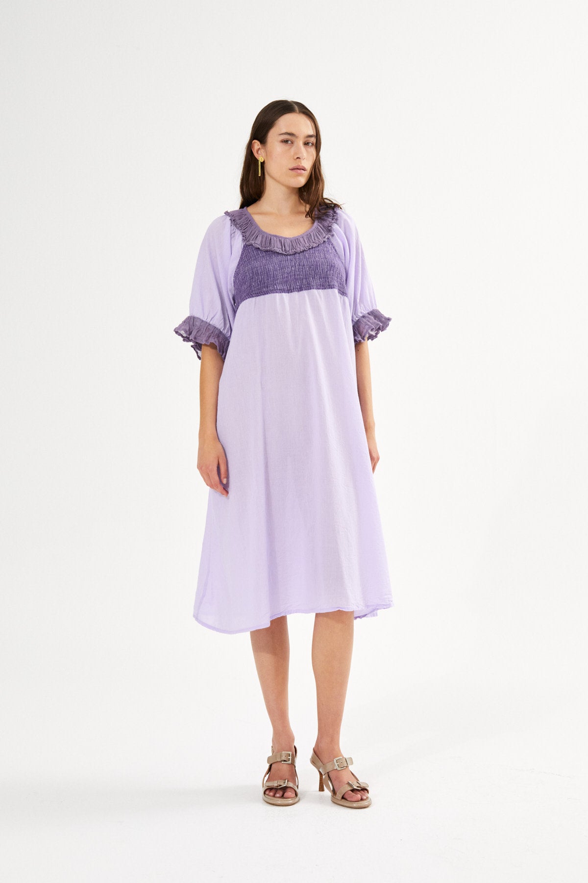 Cotton short angel dress - Dortia I Violet