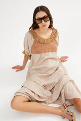 Cotton long angel dress - Dorothea I Dusty indigo