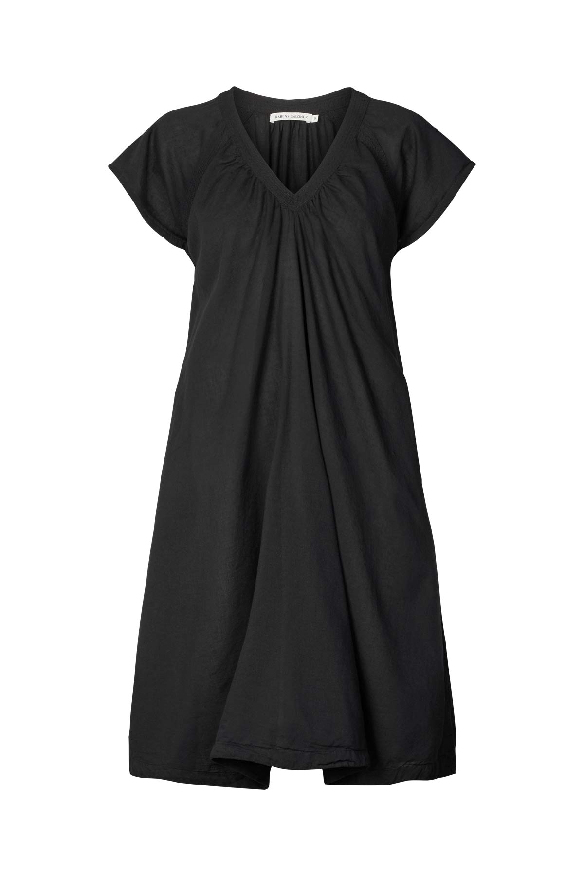 Cotton V-neck short dress - Divine I Black