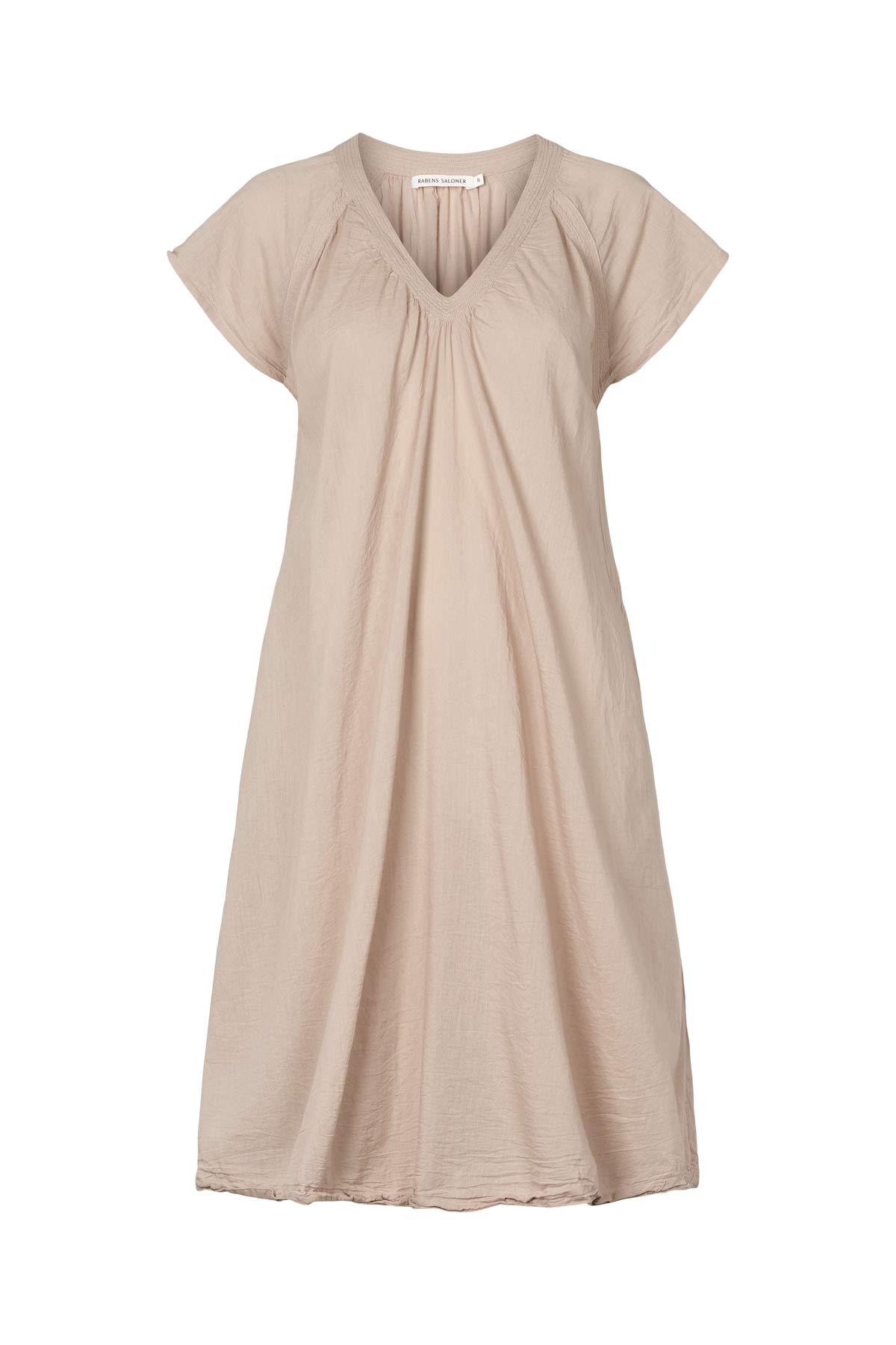 Cotton V-neck short dress - Divine I Caramel
