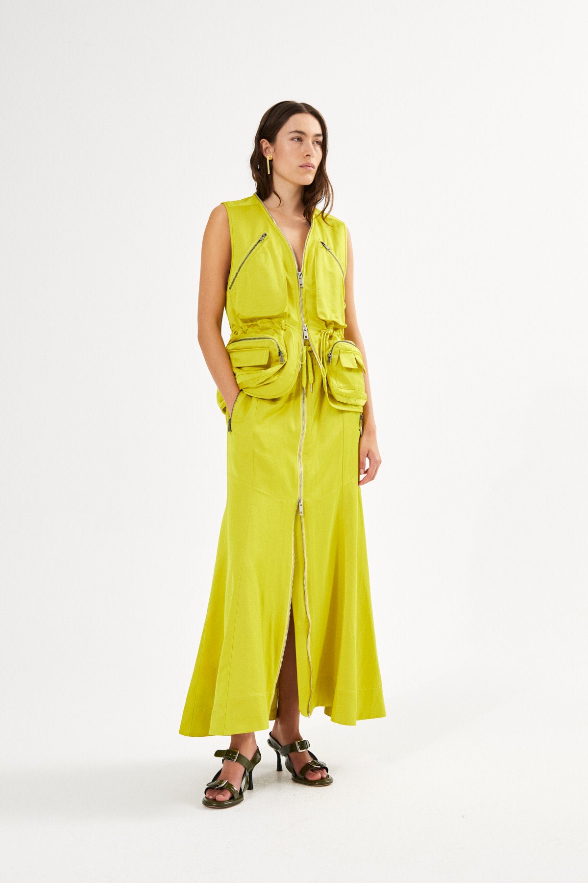Techno drape flared skirt - Parel I Acid yellow