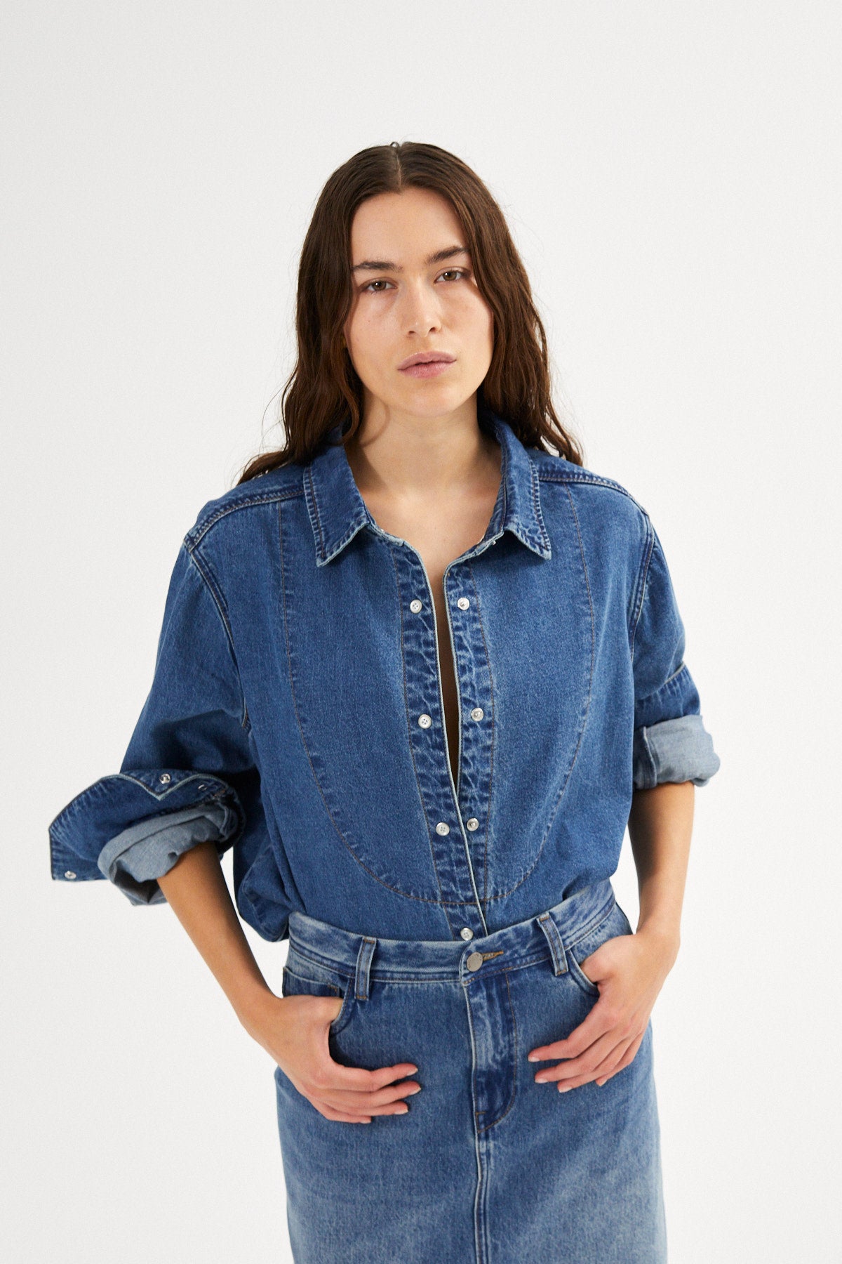 Denim fitted skirt - Ramone I Washed indigo