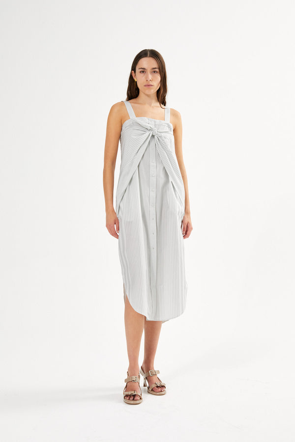 Medley stripe tie front dress - Bondie I Dirty chalk stripe
