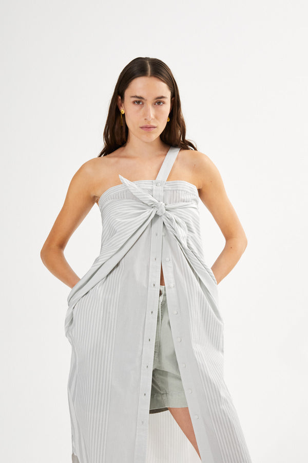 Medley stripe tie front dress - Bondie I Dirty chalk stripe