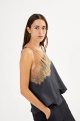 Sheer lace camisole top - Blondie I Tobacco combo