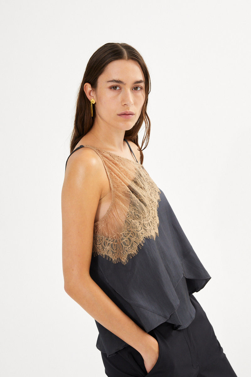 Sheer lace camisole top - Blondie I Tobacco combo