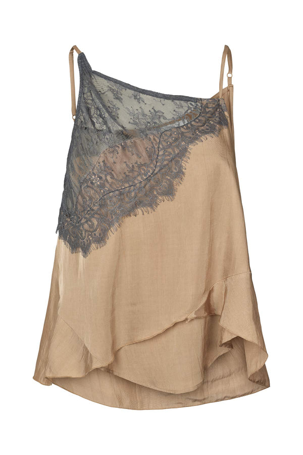 Sheer lace camisole top - Blondie I Tobacco combo
