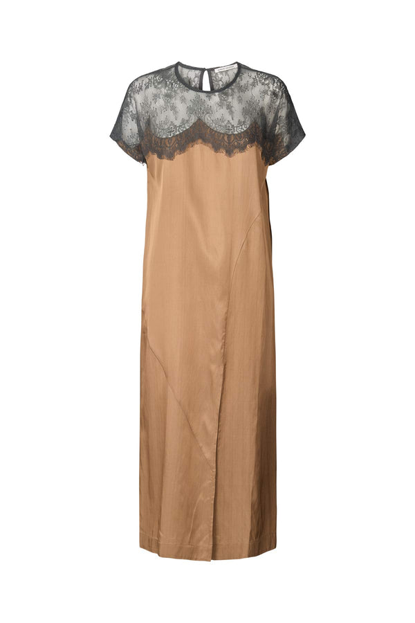 Sheer lace t-shirt dress - Botilla I Tobacco combo
