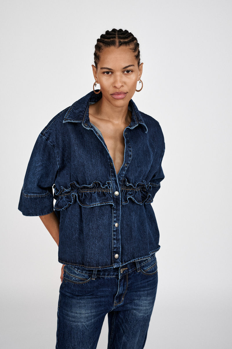 Fine - Denim cropped pants I Dark washed indigo