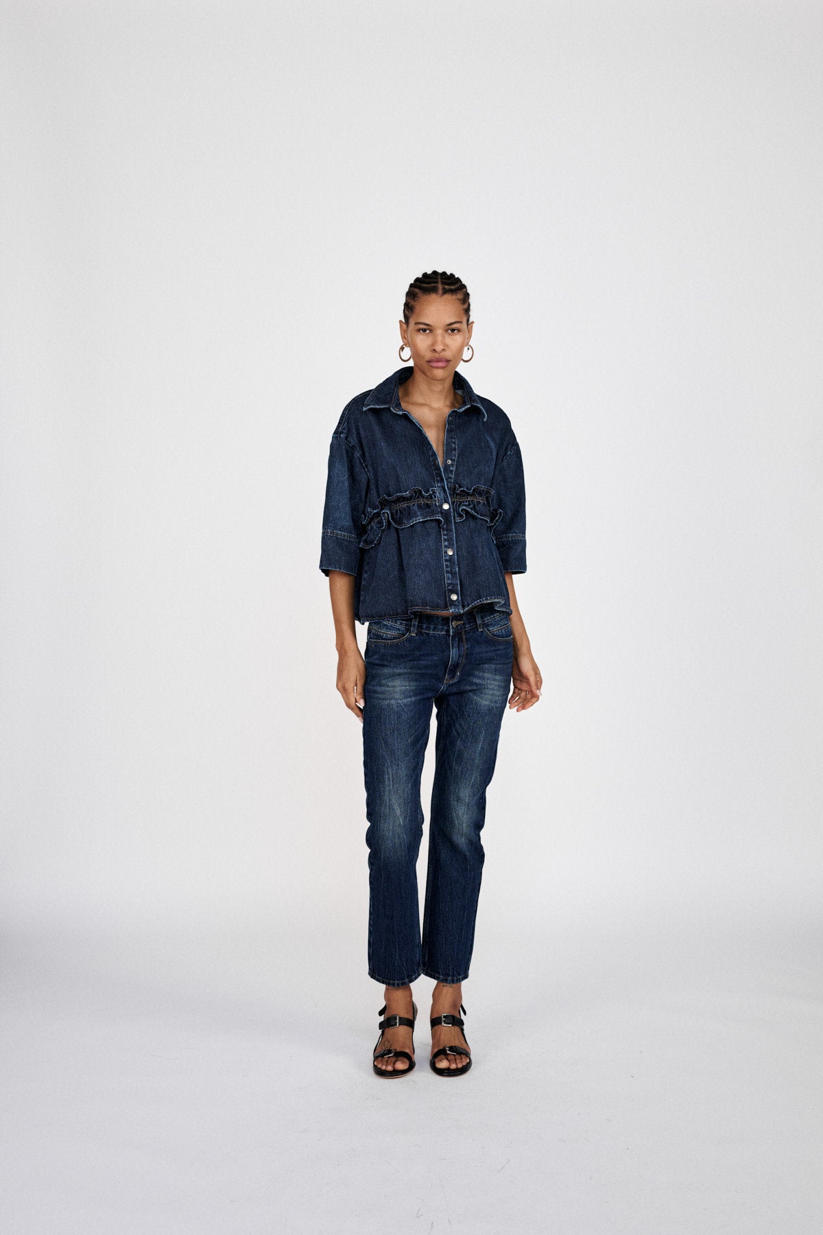 Fine - Denim cropped pants I Dark washed indigo