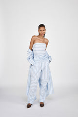 Fresia - Reverse stripe military pants I Blue pyjama stripe