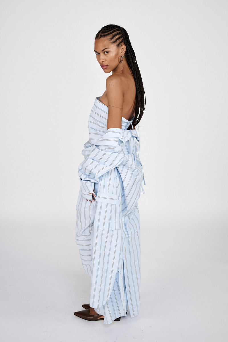 Fresia - Reverse stripe military pants I Blue pyjama stripe