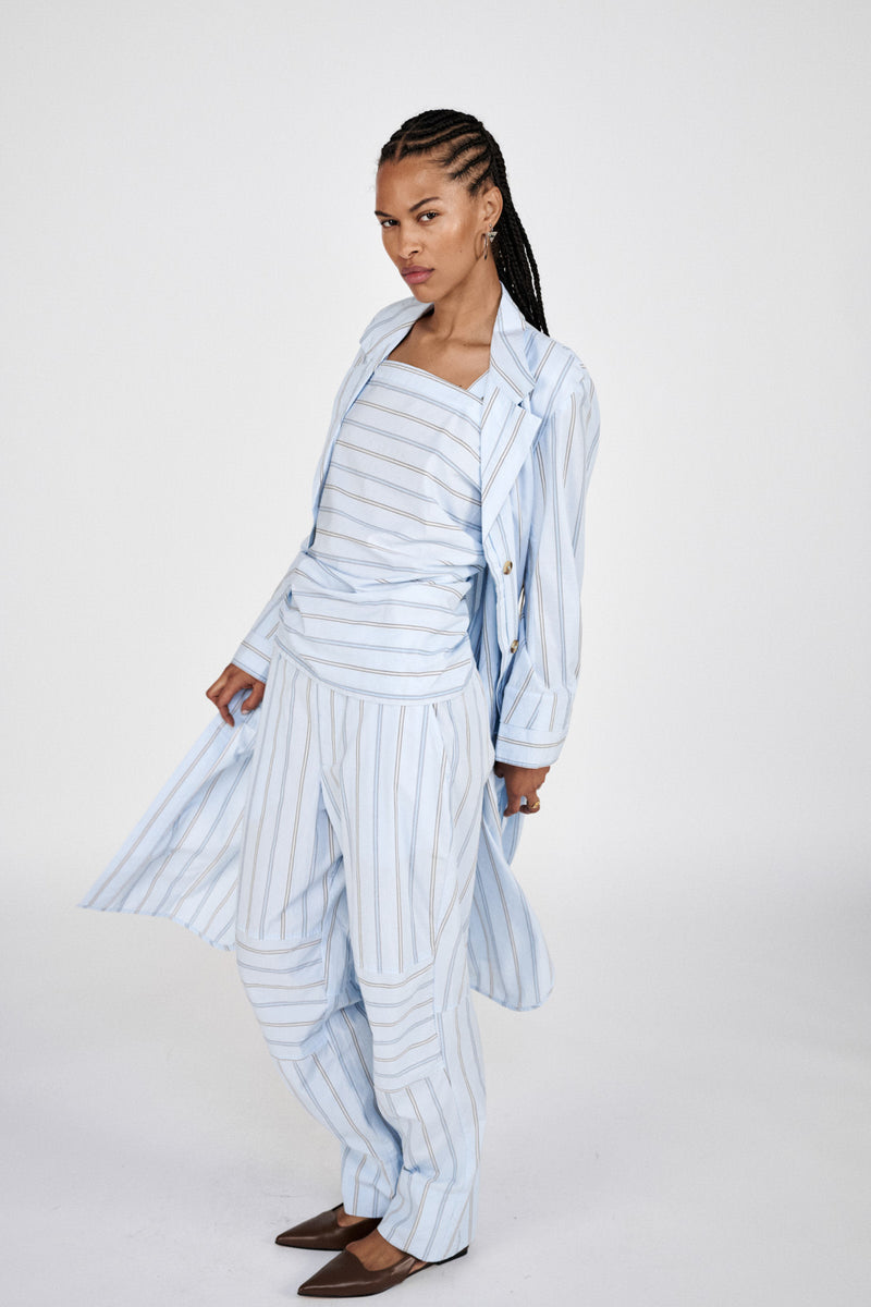 Fresia - Reverse stripe military pants I Blue pyjama stripe