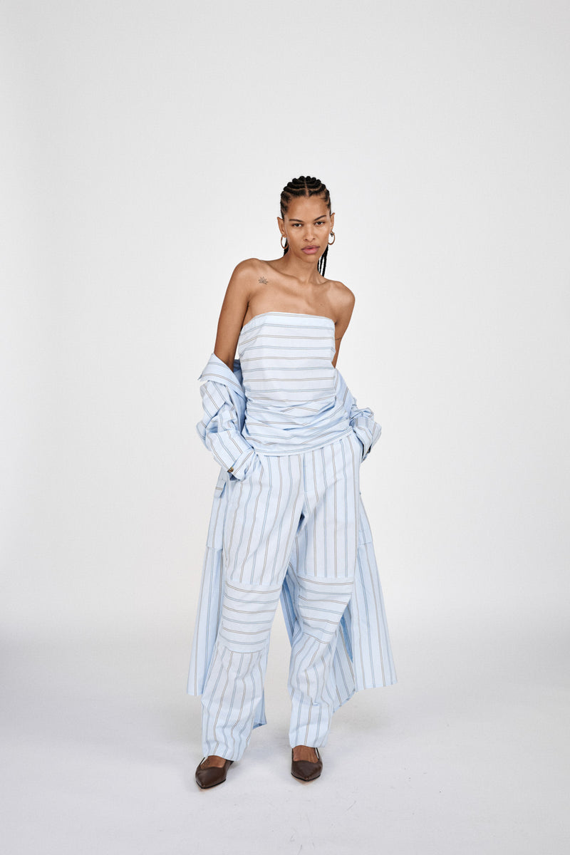 Fresia - Reverse stripe military pants I Blue pyjama stripe