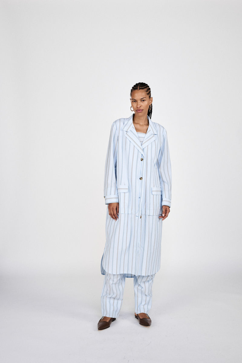 Fresia - Reverse stripe military pants I Blue pyjama stripe