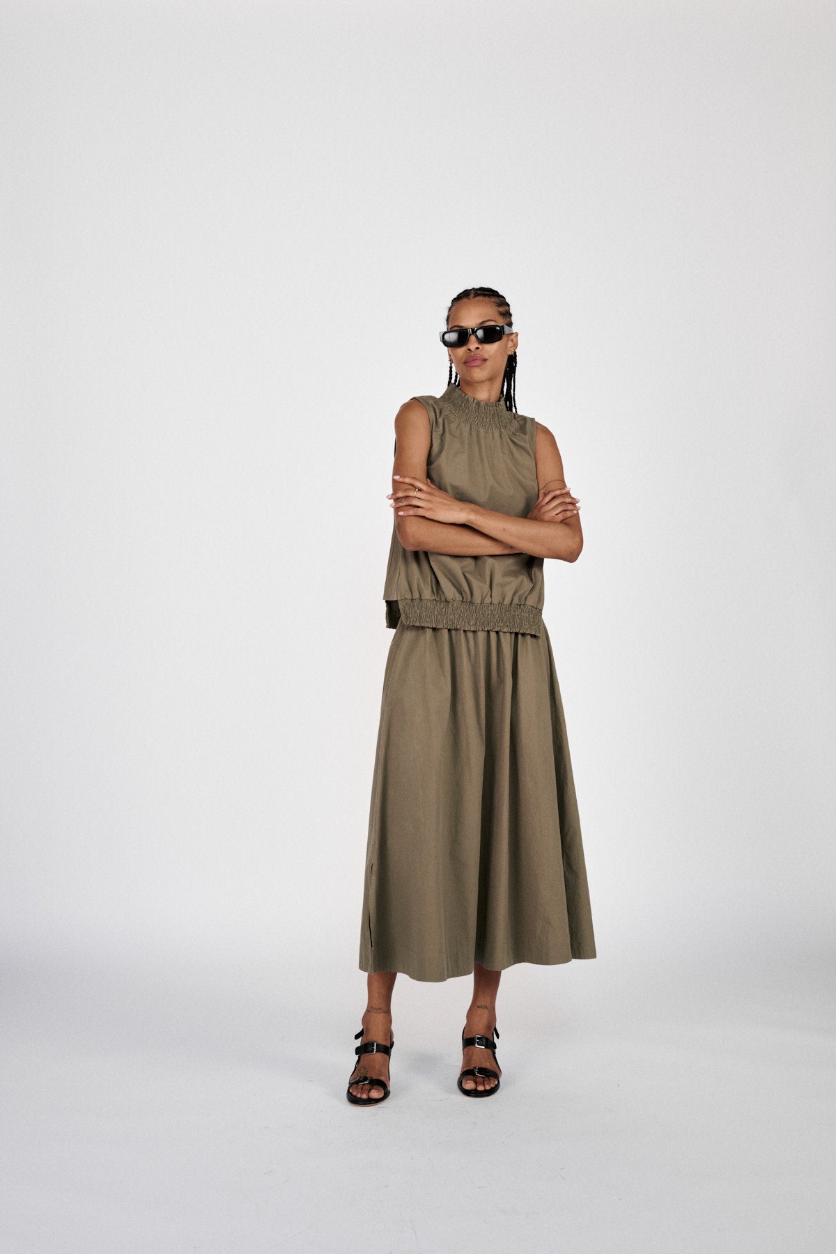 Fiola - Poplin heavy shirring top I Champagne