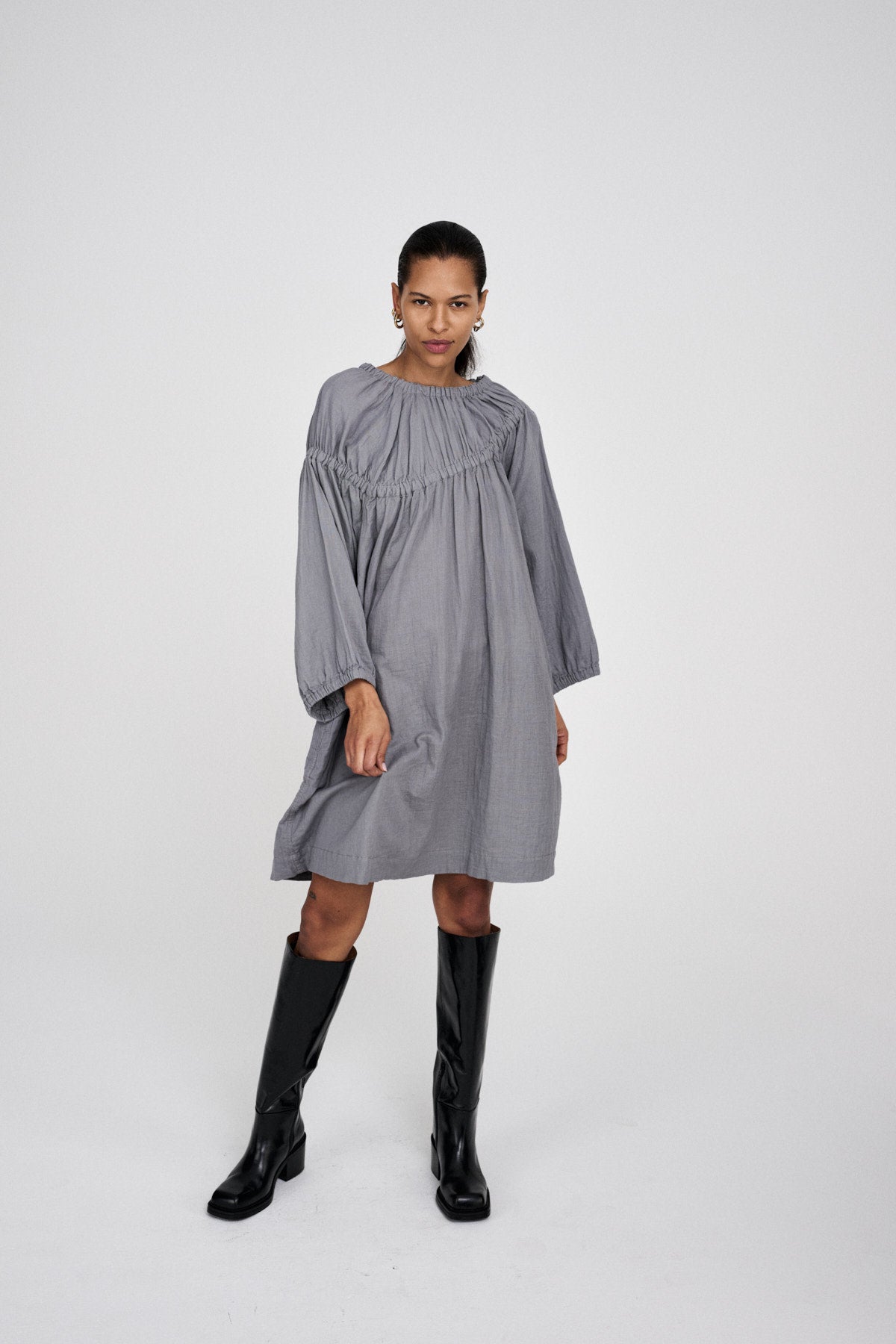 Mae - Cotton dbl elasticated dress I Grey mist
