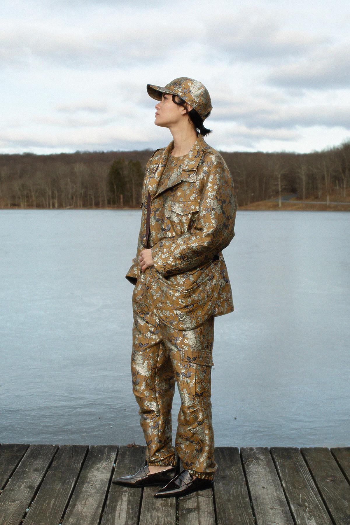 Achola - Ottoman jacquard cargo pants I Golden combo