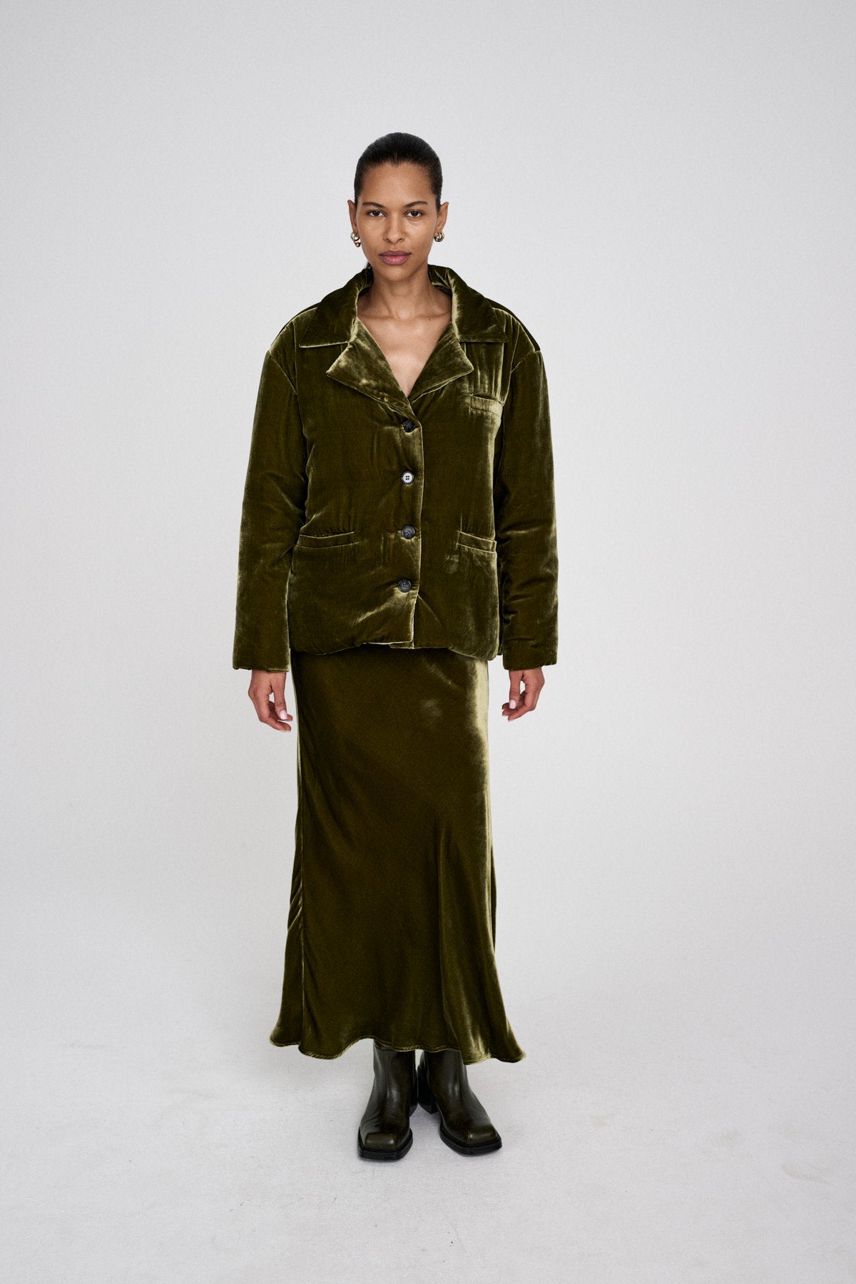 Santana - Velvet paded jacket I Olive