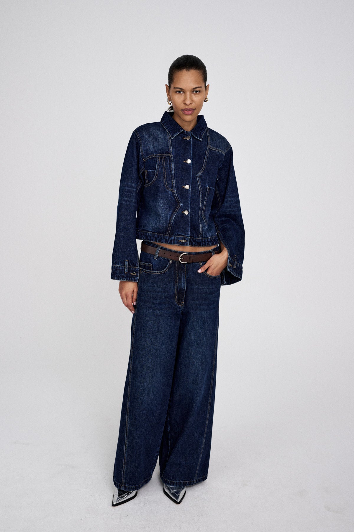 Lane - Patchwork denim wide leg pants I Dark washed indigo