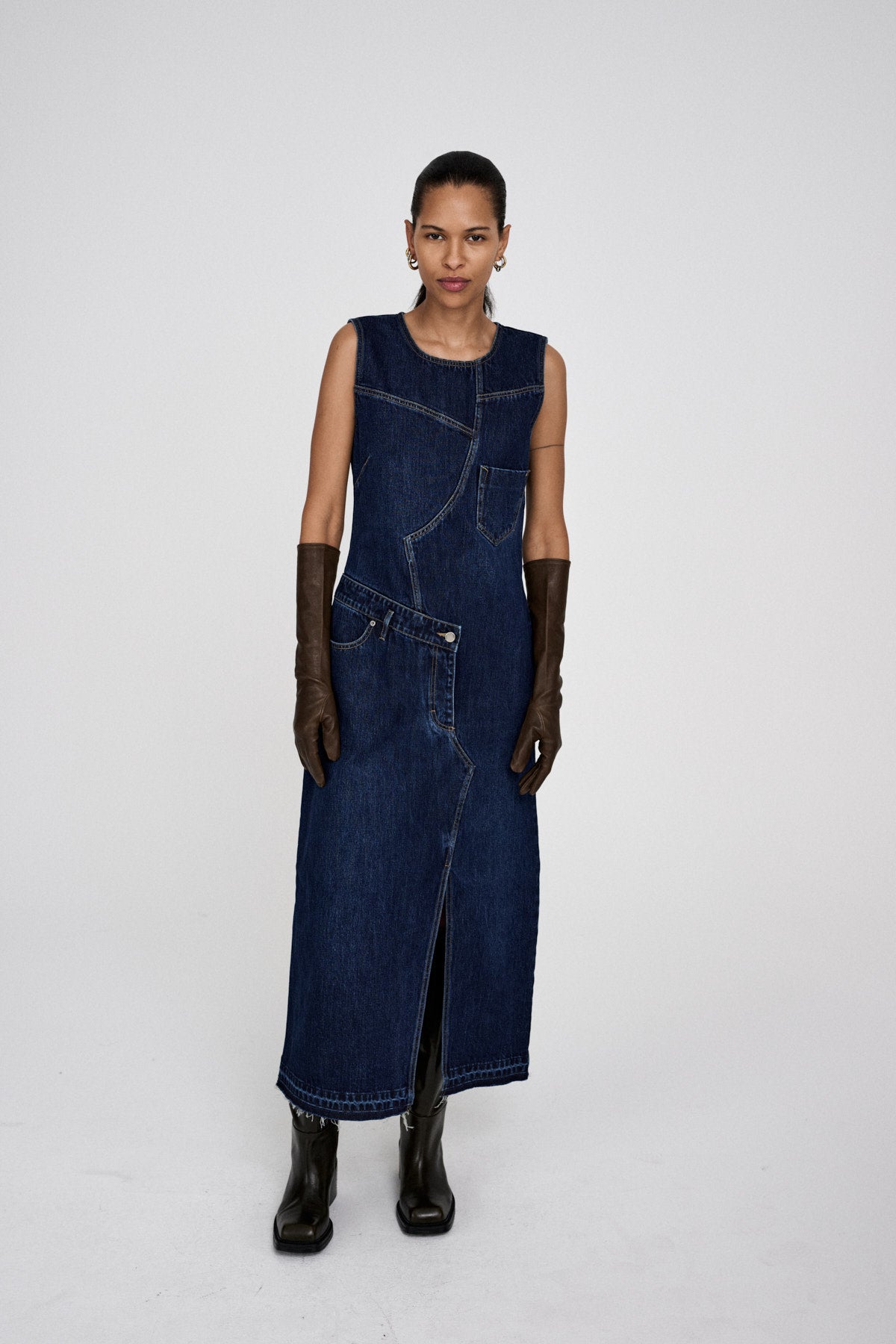 Inette - Patchwork denim dress I Dark washed indigo