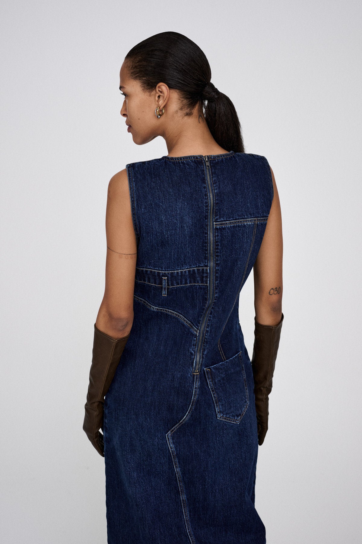 Inette - Patchwork denim dress I Dark washed indigo