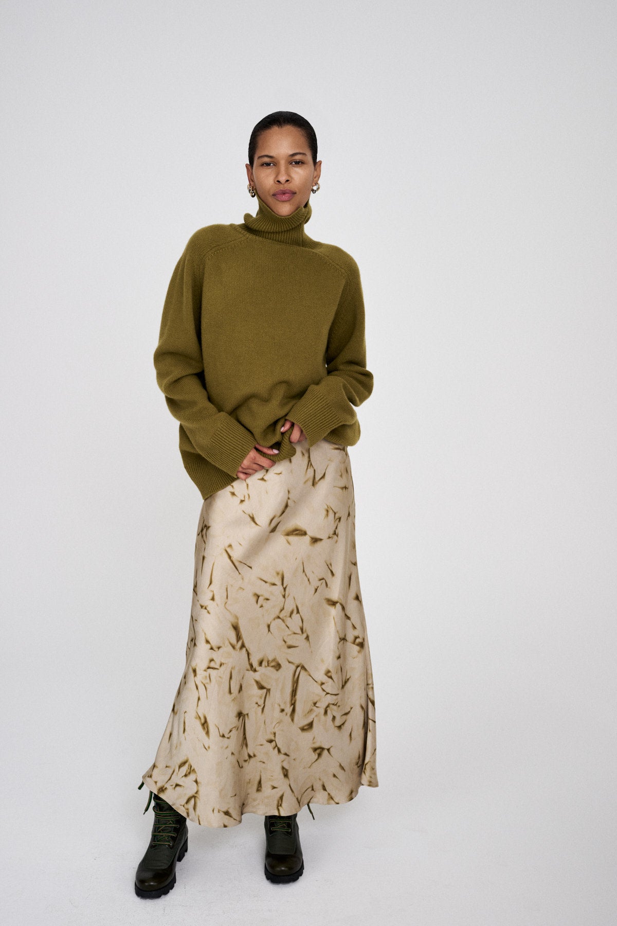 Celly - Pure wool roll neck sweater I Fern green