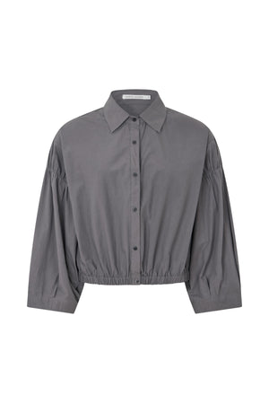 Veda - Poplin shirt box pleat sleeve I Dark grey