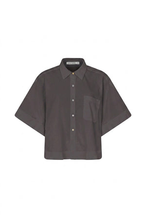 Berte - Poplin curved hem shirt I Faded black