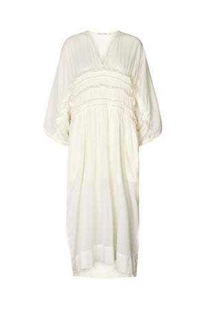 Ina - Voile frill gathered dress I Chalk