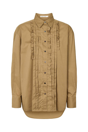 Dim - Poplin front frill shirt I Havanna brown